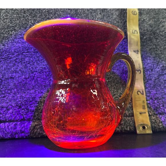Miniature Blenko Handblown Crackle Glass Pitcher Vintage - Picture 3 of 9